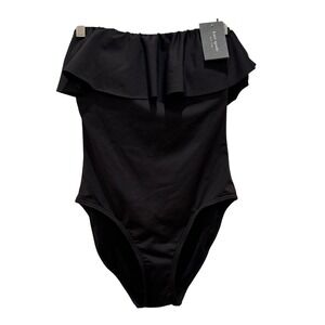 Kate Spade New York Black Ruffle One Piece Swimsuit Sz Small Strapless or Halter